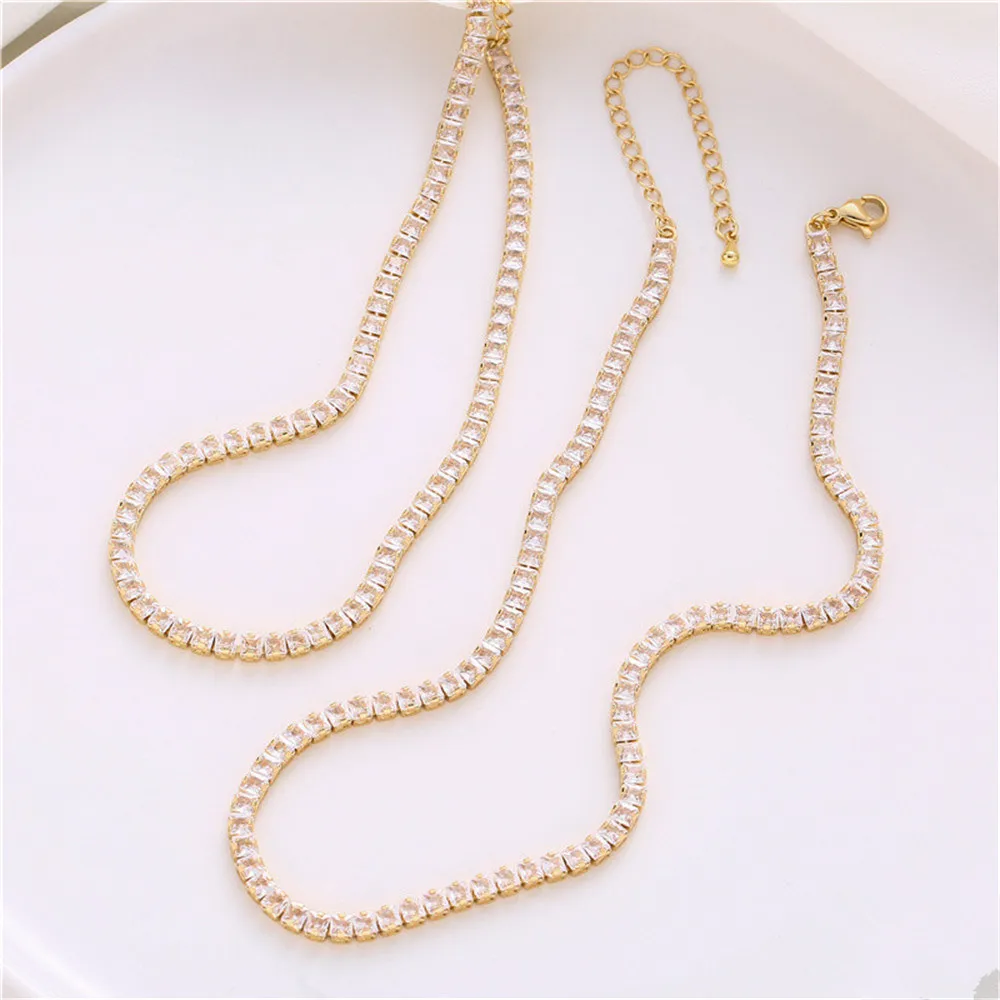 

14K gold inlay square zirconia lobster clasp with tail chain finished necklace jewelry items circumference 42cm