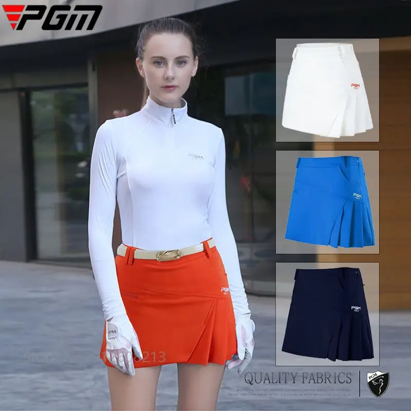 PGM Golf Anti-exposure Pleated Skirts Women Slim Elastic Golf Mini Skirt Ladies Casual High Waist Skort Zipper Sports Shorts