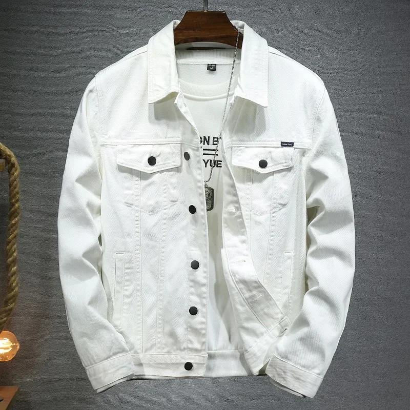 Autumn High-quality Men's Denim Jacket White Black Blue Fashion Casual Button Stretch Street Personality Denim Jacket S-5XL