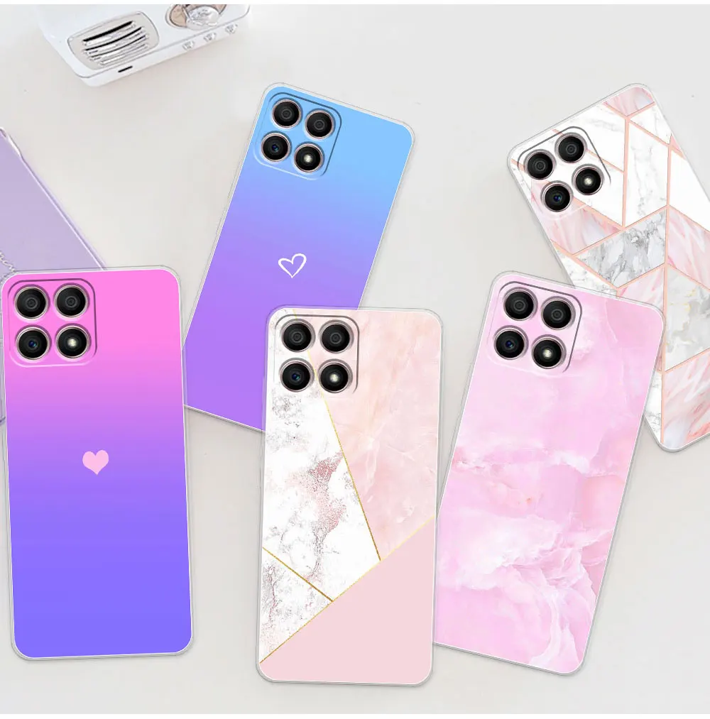 Fashion Pink Flowers Case For Honor 70 Lite 5G 6.5 Back Cover Letter  Transparent Soft TPU Fundas For Honor 70 Lite Coque Shell - AliExpress