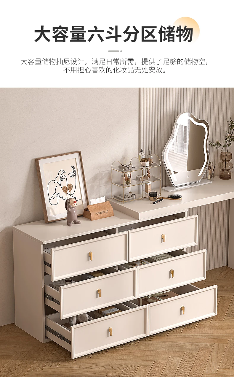 Description Picture 6 of itemLight Mirror Storage Makeup Dressers Vanity Mobile Chair Laden Table Dressers Bedroom Desk Hotel Tavolo Da Trucco Room Furniture