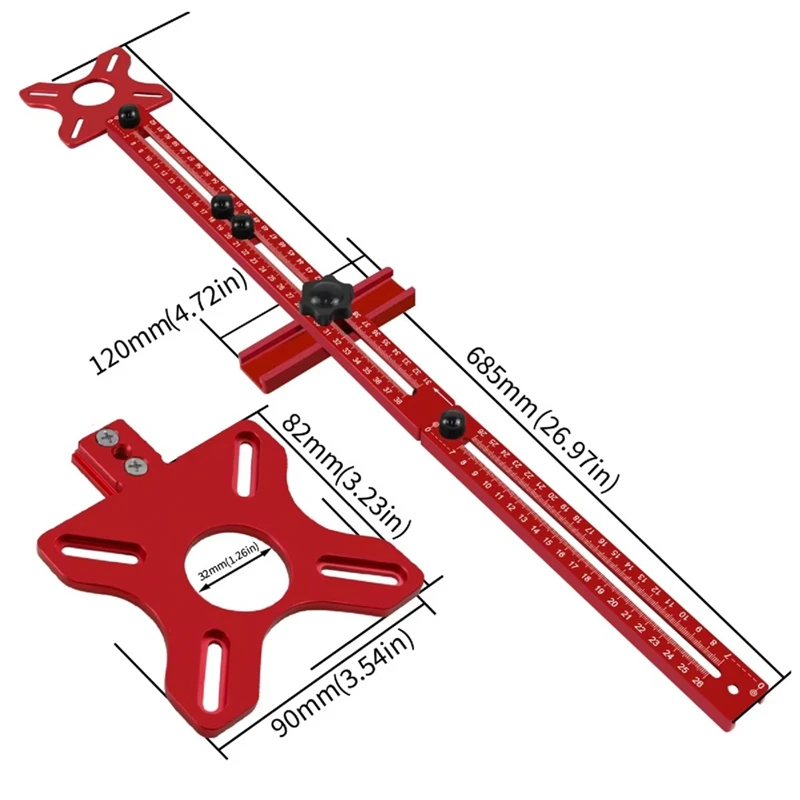 B28C-3-In-1 Router Milling Groove Bracket,9-61Cm Radius Router Circle Cutting Jig,Aluminum Cabinet Hardware Jig For Woodwork