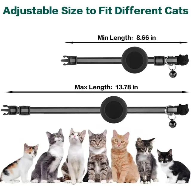Cute Cat Collar Airtag Breakaway Reflective Kitten Collar with Bell for Apple Air Tag Holder Bell Nylon Silicone Collar for Cats 2