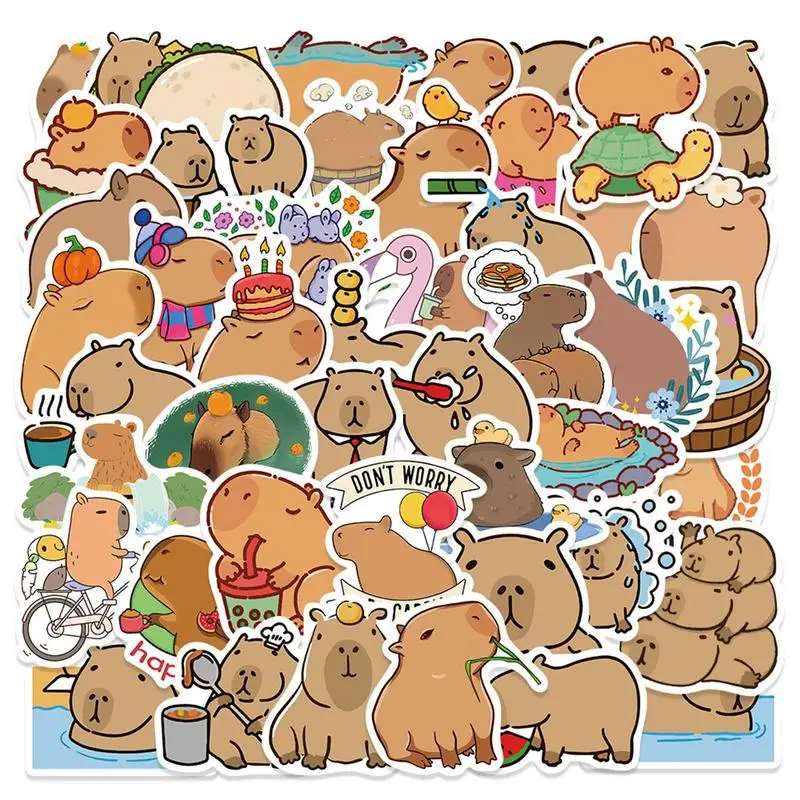 

50pcs Cartoon Capybara Sticker PVC Graffiti Sticker Sticky Aesthetic Decorative Journals Gift For Boys Girls Teens Birthday Part