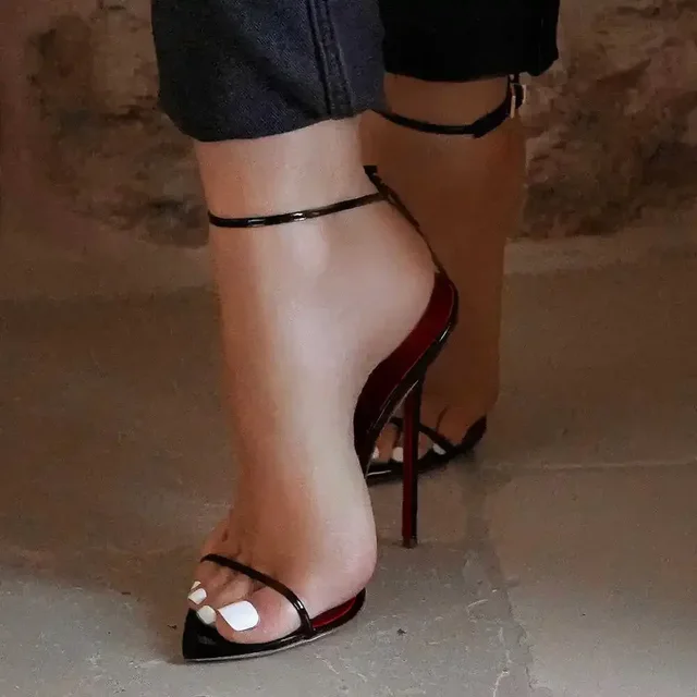 European Station 12cm pointed buckle strap thin strap sexy super high heels sandals size 35-46 thin heel fashion shoes 4