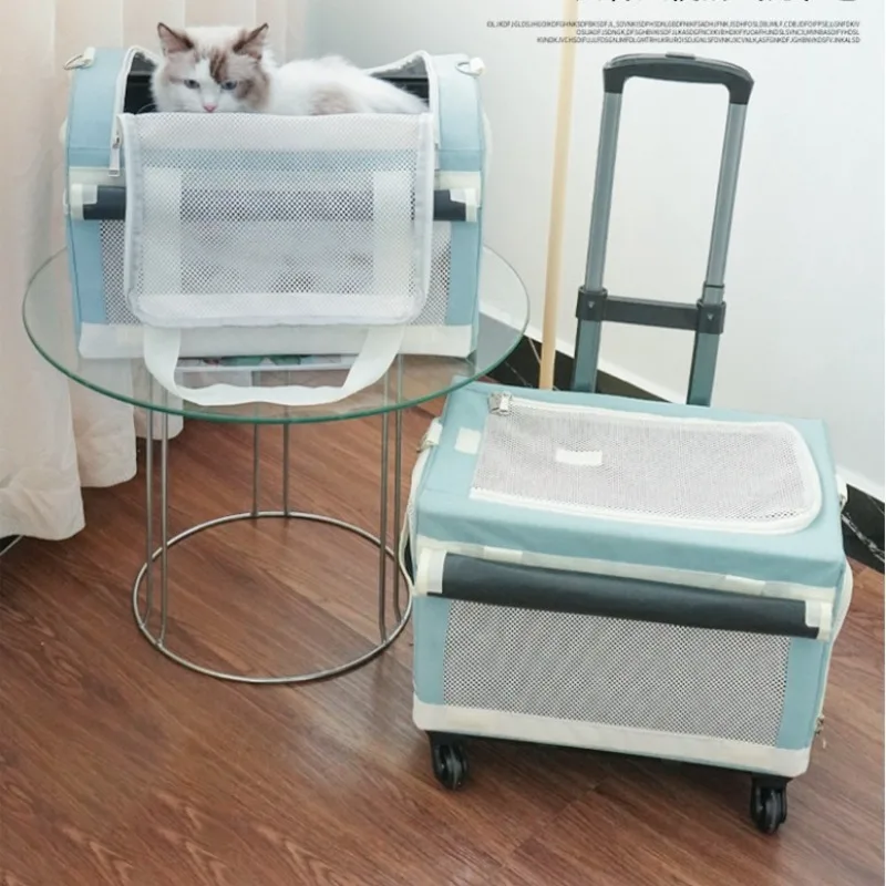 2-layer Design Cat Basket Breathable Comfortable Transport Case High Aesthetic Pet Trolley Box for Convenient Travel Pet Trolley