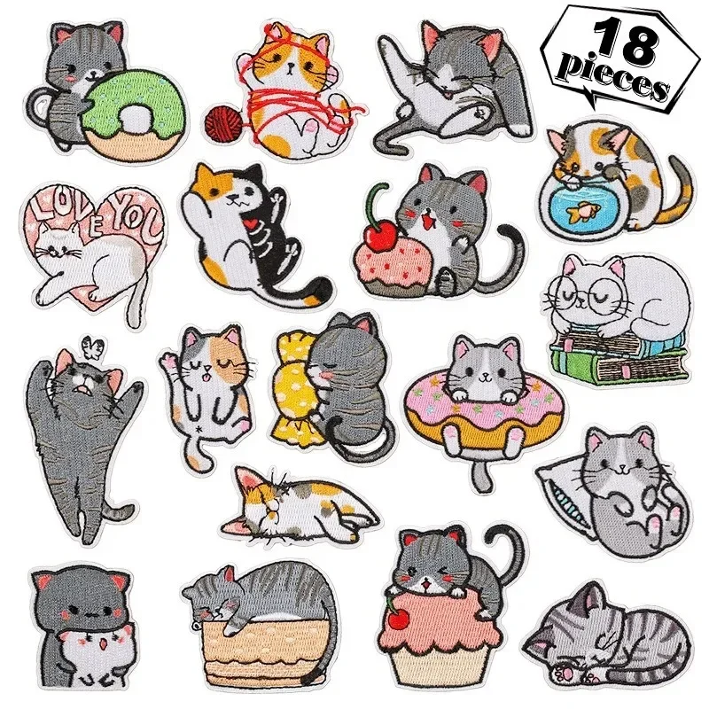 

2024 Hot Embroidery Patch DIY Cartoon Cat Stickers Thermoadhesive Badges Emblem Iron on Patches Cloth Bag Fabric Accessories