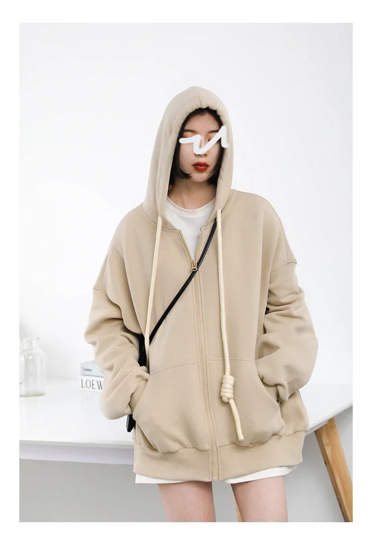 CHIC VEN Women's Hoodies Sweatshirts Casual Solid Loose Drawstring Jackets Korean Female Clothes Streetwear Spring New 2024