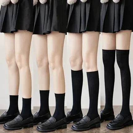 13-18 Years Old Girl's Black and White Calf Socks Female Spring and Autumn  High Socks and Knee Socks Pile  Lolita Socks 1