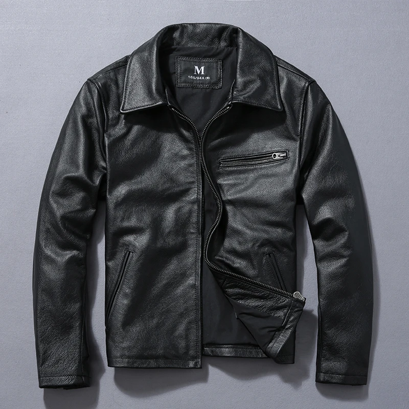 Free shipping.Brand Classic biker cow leather jacket,man 100% genuine leather jackets,vintage quality men motor biker coat mens cowhide jacket