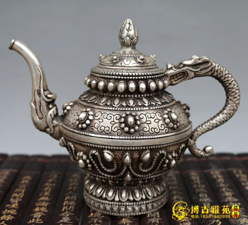 

Antique bronze bronze pot antique dragon handle kettle teapot hip flask home decoration craft supplies