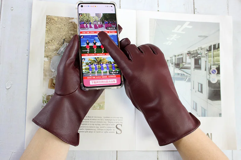 New Leather Gloves Women's Sheepskin Touch Screen Unlined Thin Fashion All-Match Solid Color Riding and Driving Gloves