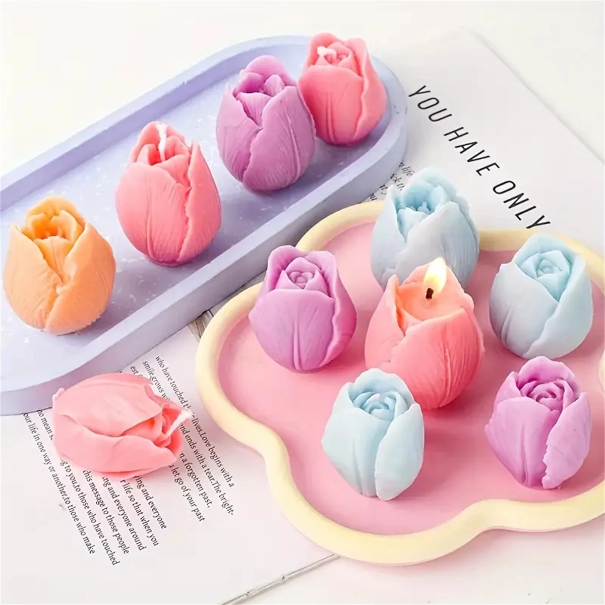 Elegant Tulip & Rose 3D Silicone Floral Mold – Perfect for Scented Candle and Soap Crafting