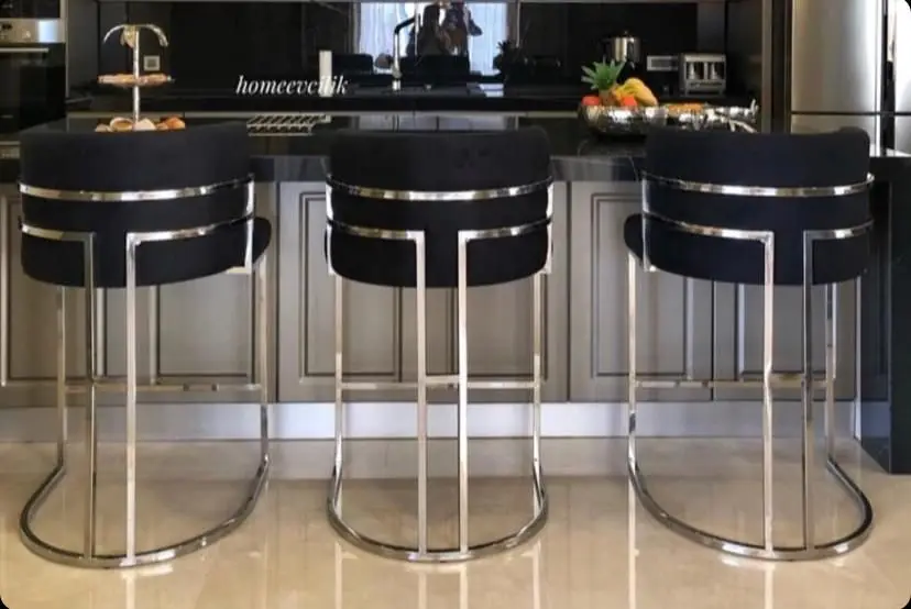 Hot High Counter Chair Stainless Steel Velvet Upholster Bar chair Bal Stool For Home Hotel Wedding