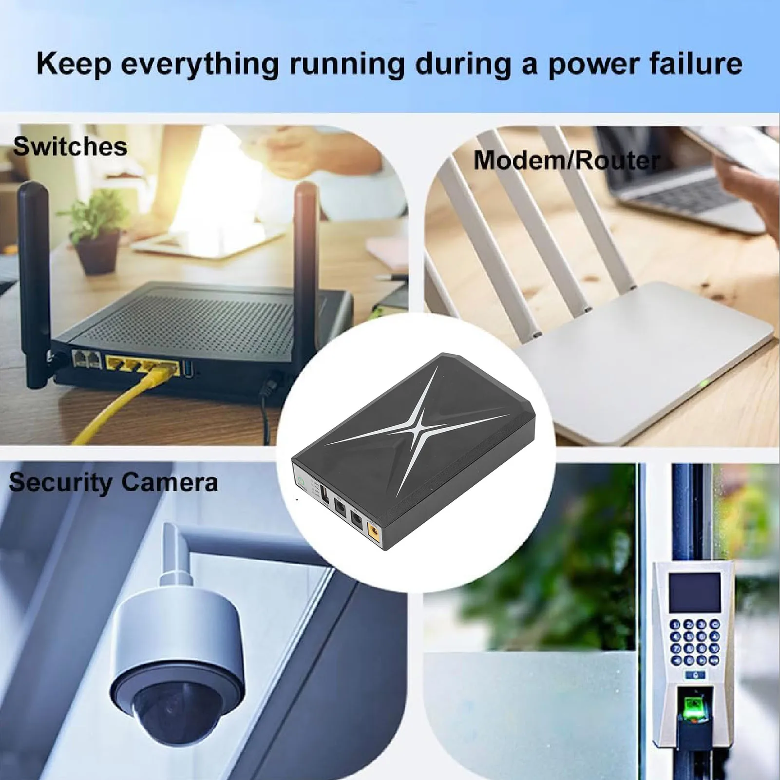 Uninterruptible Power Supply 8800mAh High Capacity Compact UPS System for Camera WiFi Router 9VDC Input