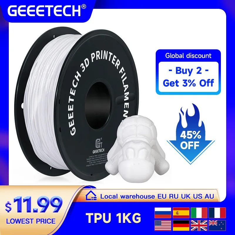 Material Flexível da Impressora de Geeetech 3d Tpu Filamento 1kg 2. 2lbs Carretel 1.75 mm Plástico Que Empacota o Vácuo Seguro de Alta Qualidade Não-tóxico o