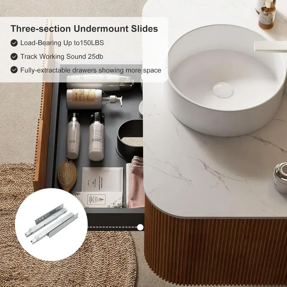 24-Inch Modern Bathroom Vanity with Sink, Floating Cabinet with Ultra-Thin Ceramic Basin and Marble Top, Extra Large Storage 5