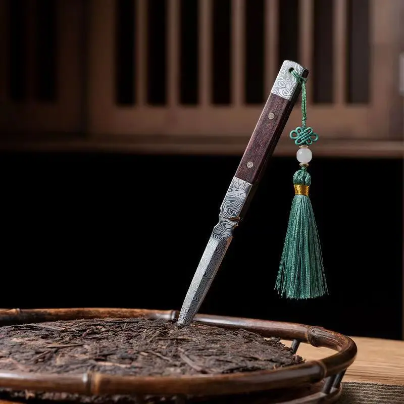 Zen Tea Knife Manual Tea Needle Ebony Damascus Pattern Steel Pu 'er Knife Accessories