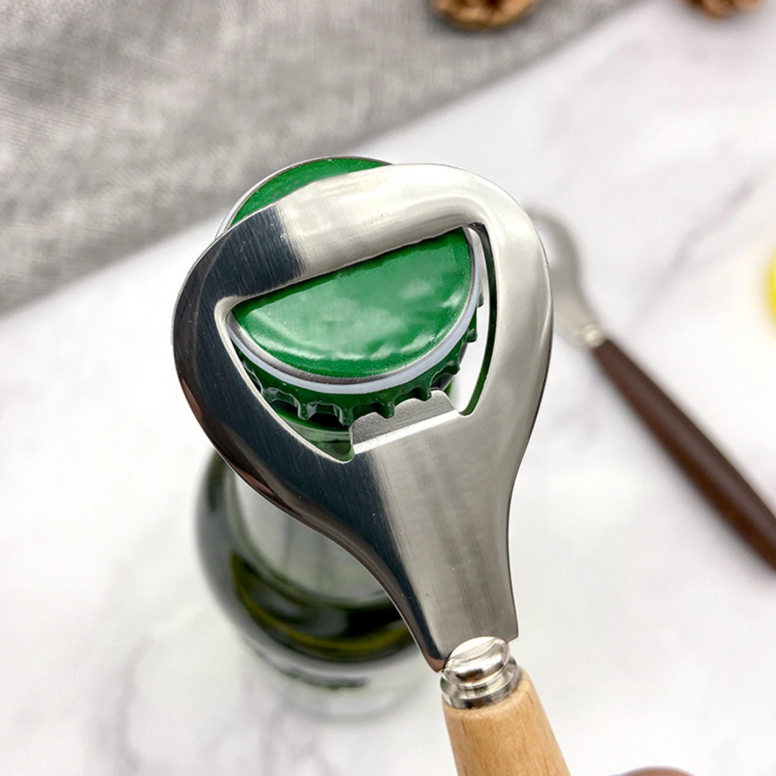1pc Metal Wooden Bartender Bottle Opener Wine Beer Soda Glass Cap Open Tool