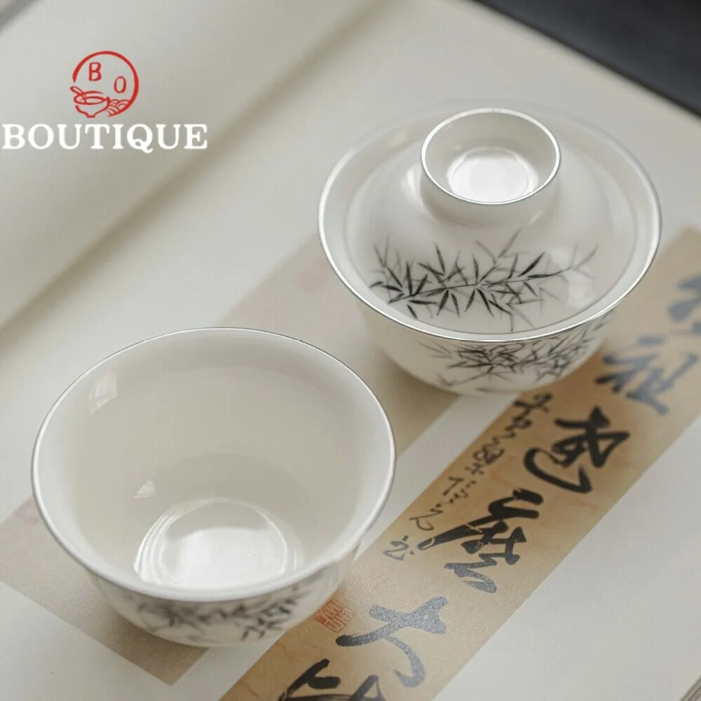 90ml Boutique Hand-painted Bamboo Ceramic Covered Bowls Household Tea Soaking Gaiwan Tea Maker Soperas Kung Fu Set Tool Gift
