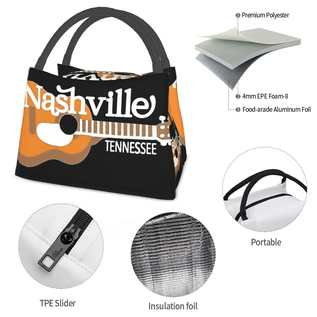 Nashville Guitar Portable insulation bag for Cooler Thermal Food Office Pinic Container