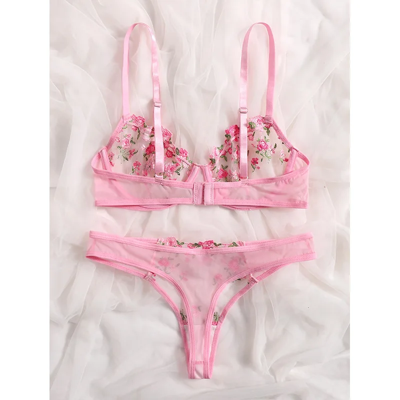 Women Lingerie Set Sexy Lace Fairy Embroidery Briefs Push Up Bra Thong