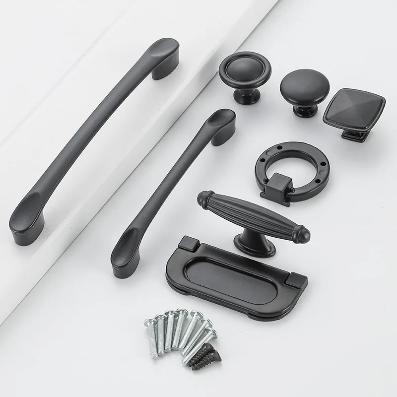 

Aluminum alloy American black cupboard handle solid single hole furniture hardware accessories chest of drawers door handle