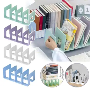 Supporto per libri 4 scomparti verticali Scaffale per classificatore di file in plastica Organizzatore di archiviazione fermalibri da scrivania Organizzatore di file da tavolo per ufficio