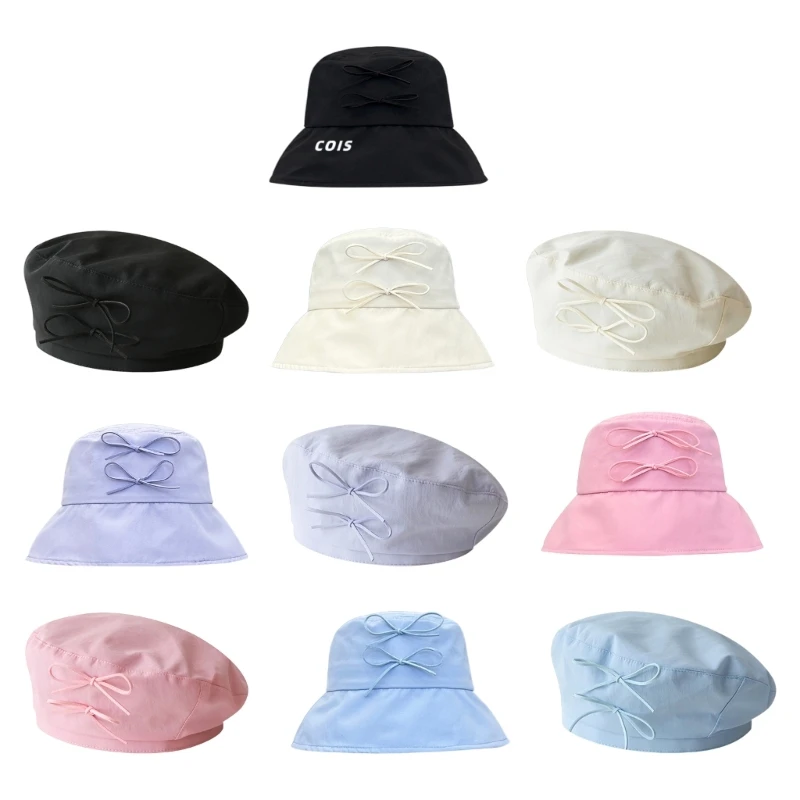 

Delicate Hat/Bucket Hat for Woman Girl Outdoor Adjust Head Size Hat with Bowknot Decals Sunproof Painter Hat