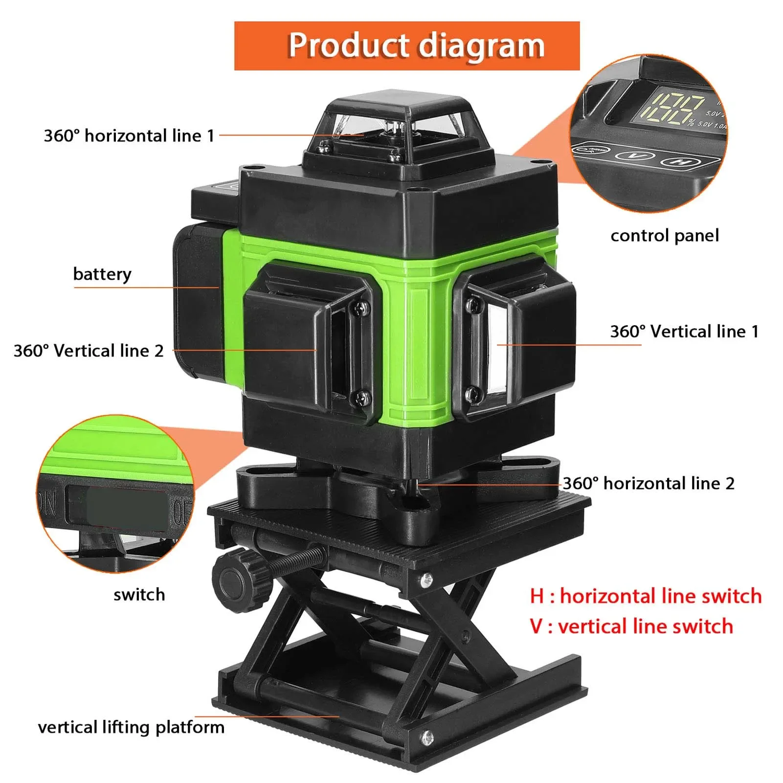 

Instrument Stick 16/12 Light Set Automatic Wall Level Green /8 Construction Lines Line-laying High-precision Tools Laser