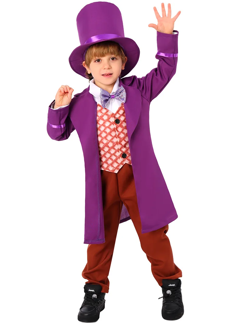 

Cartoon Character Charlie Chocolate Cosplay Factory purple Suit Costume Birthday halloween