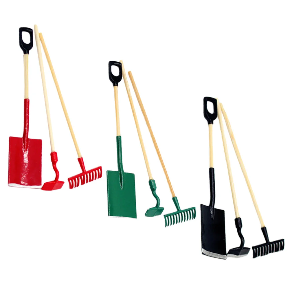 

3 Sets Miniature Gardening Tool Models House Farm Tools Decorations Mini Alloy Rake Tools