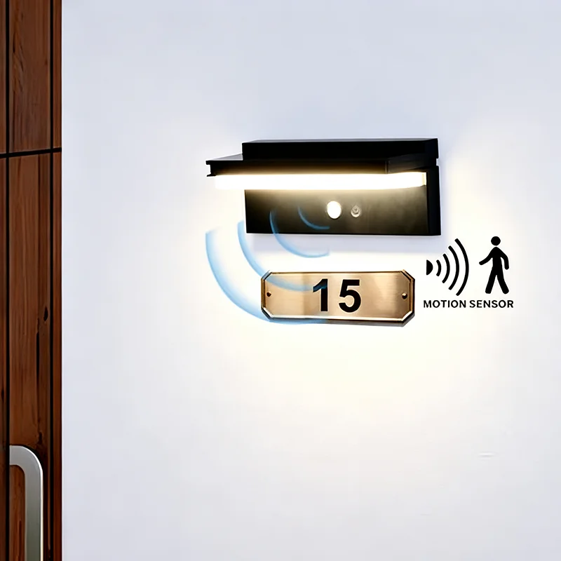 ไฟ LED พลังงานแสงอาทิตย์ติดผนังกลางแจ้ง IP65 กันน้ำเซ็นเซอร์ตรวจจับความเคลื่อนไหวโคมไฟพลังงานแสงอาทิตย์ตกแต่งระเบียงลานสวนวิลล่าโคมไฟติดผนังพลังงานแสงอาทิตย์ 1