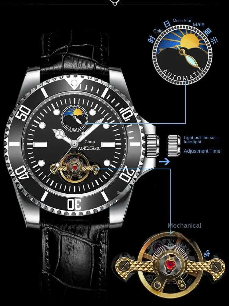 AOKULASIC Classic Business Mechanical Watch For Men Tourbillon Skeleton Automatic Mens Watches Top Brand Luxury Leather Strap_voghion.com