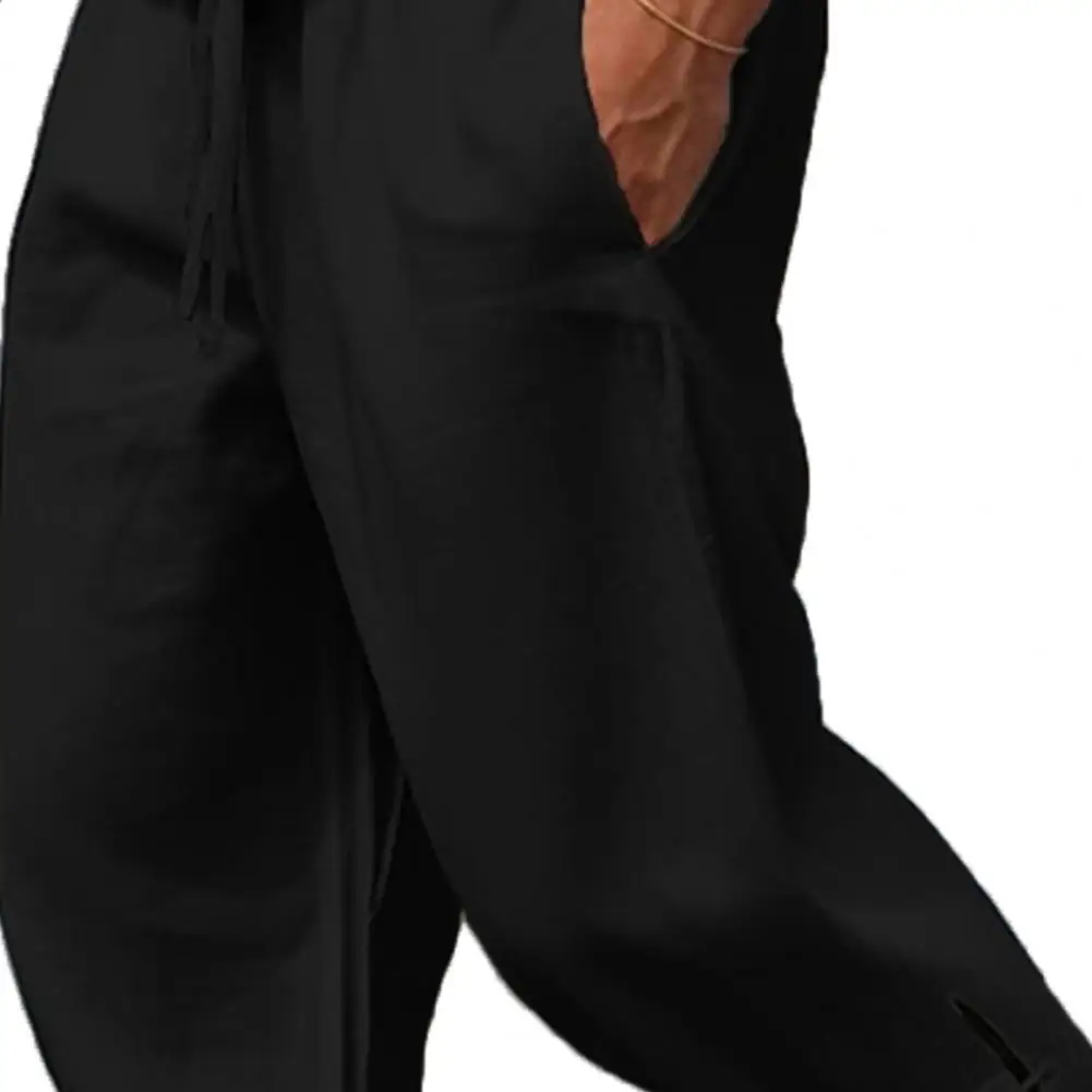 Description Picture 3 of itemBeach Slits Trousers Men's Summer Vacation Beach Trousers with Drawstring Elastic Waist Deep Crotch Loose Pockets for Comfort