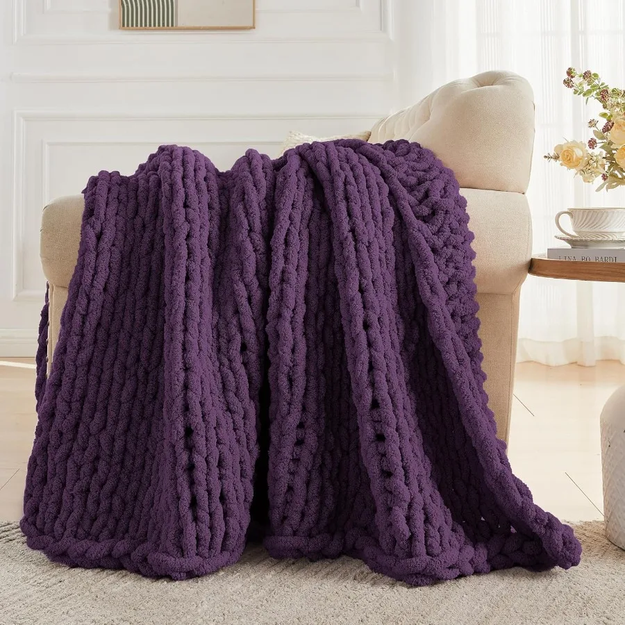 Chunky Knit Throw Blanket 60 X 80 Twin Size 100 Hand Made Large Chenille Loop Yarn Soft Fluffy Throws for Couch Sofa Bed Big Cr