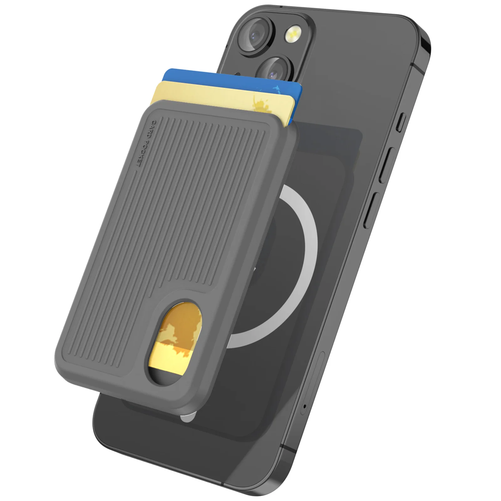 Compact Magnetic Card Holder Silicone Wallet with Vertical Grain Design and Magsafe Compatibility