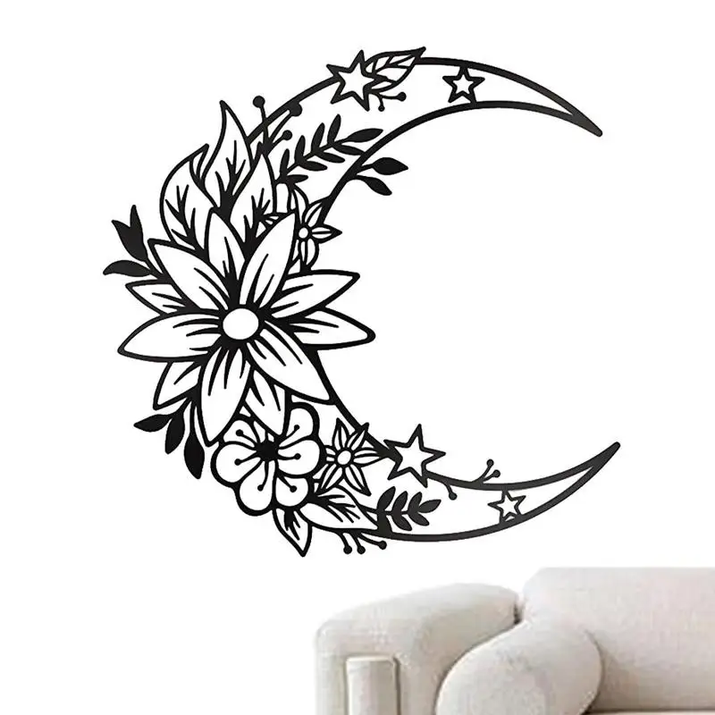 Moon Metal Floral Art Decor Black Wall Hung Half Moon Wall Decor Anelli Macrame Fatti A Mano Anelli Acchiappasogni Per La Decorazione Domestica