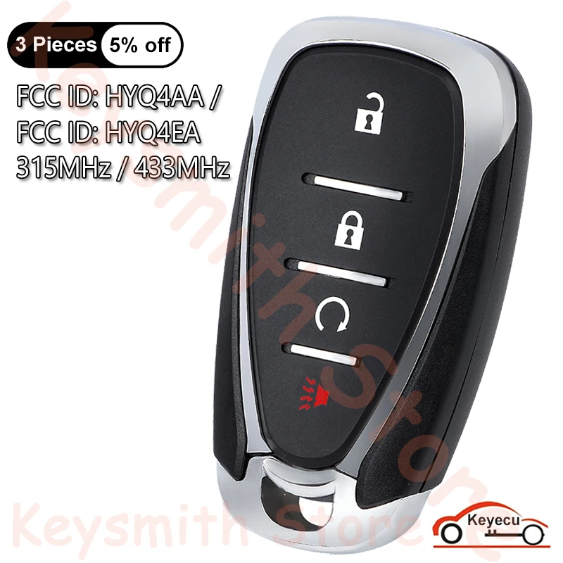 

KEYECU 4 Buttons 315MHz 433MHz ID46 Chip for Chevrolet Camaro Equinox Cruze Malibu Spark Auto Smart Remote Key Fob HYQ4AA HYQ4EA