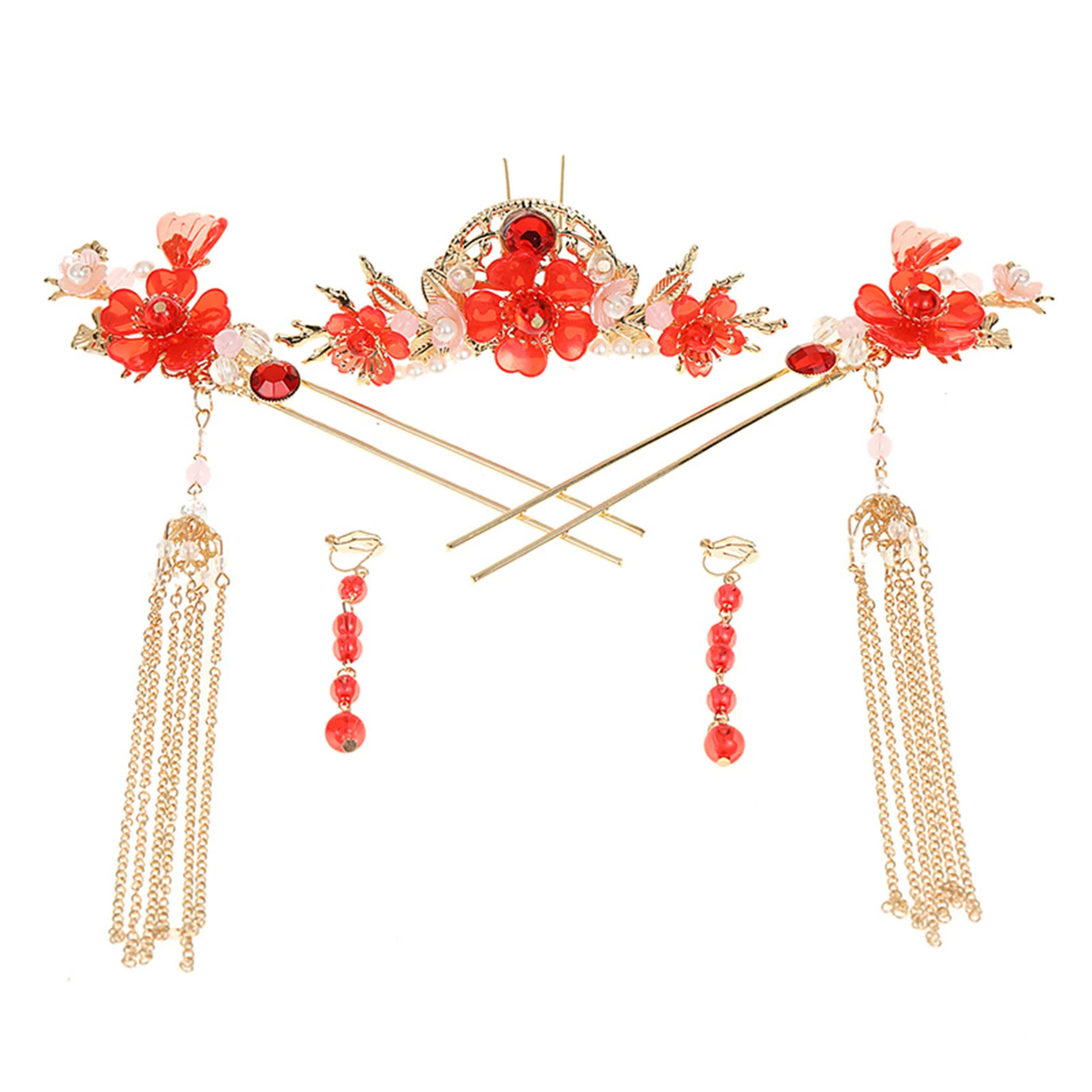 Vintage Blumen-Brautkopfschmuck: Legierung Quasten-Haarnadeln, Metall-Hanfu-Haarstäbchen, Haarschmuck-Accessoires für Damen – Detail 1