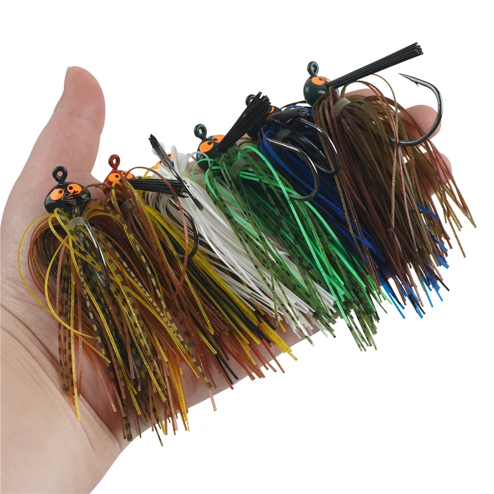 Jshanmei Bass Weedless Football Jig Set Fishing Lure For Bass Hooks Jig Heads Assorted Color Silicone Skirts Rubber Skirts