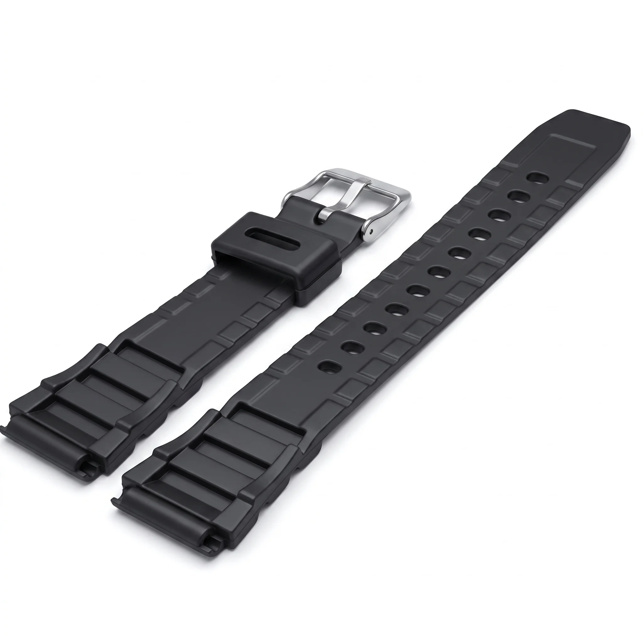 Men's Black Silicone Sports Diving Watchband with Silver Stainless Steel Buckle