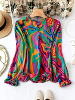Plus Size 1XL-5XL Women Fashion Round Neck Long Sleeve Print Blouse Shirts Ladies Casual   Boho Blouse Shirt Top - Image 2