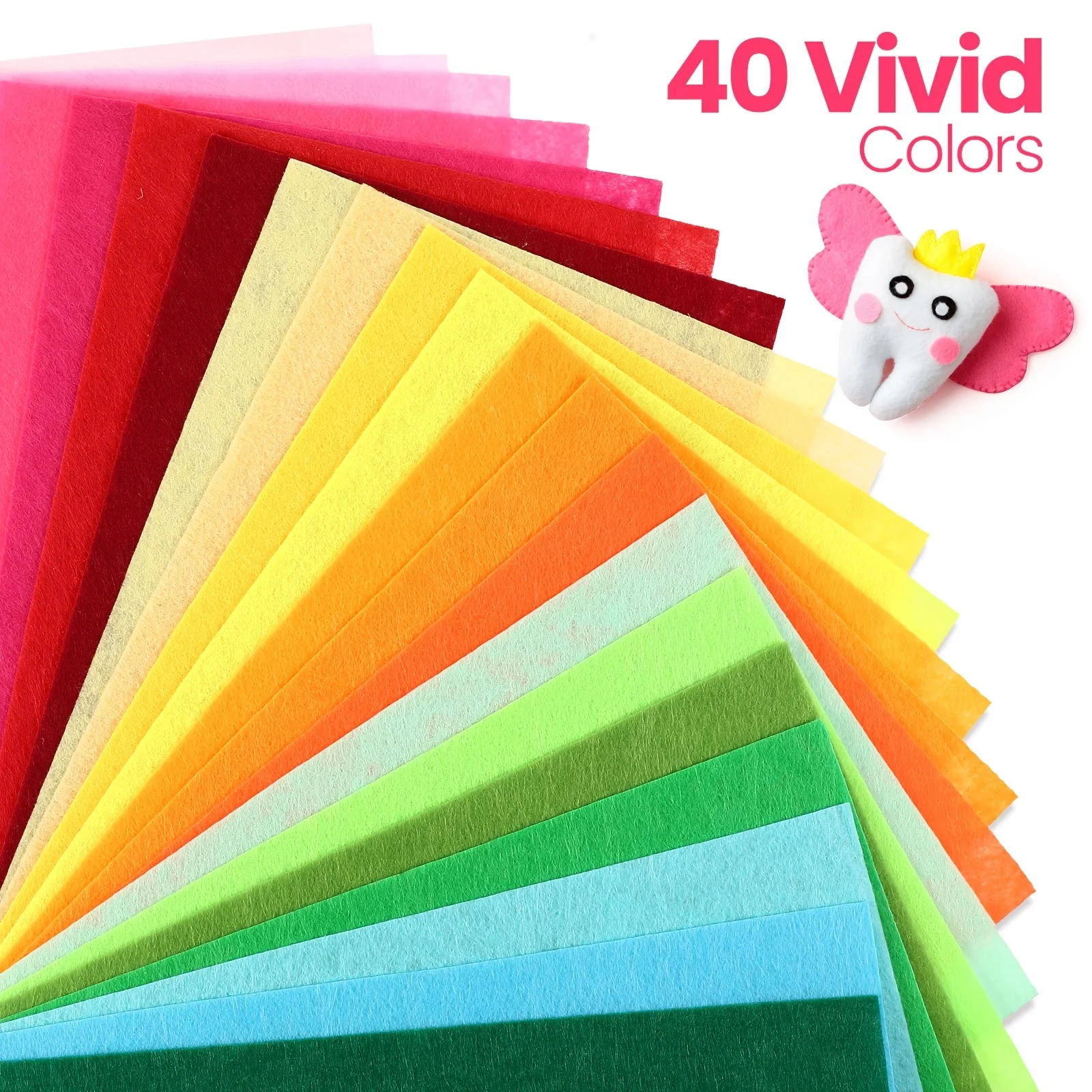 40개의 정사각형 하드 펠트 시트, 다채로운 비직조 원단, 두께 1mm, 수공예 DIY 재봉 및 장 판지에 적합