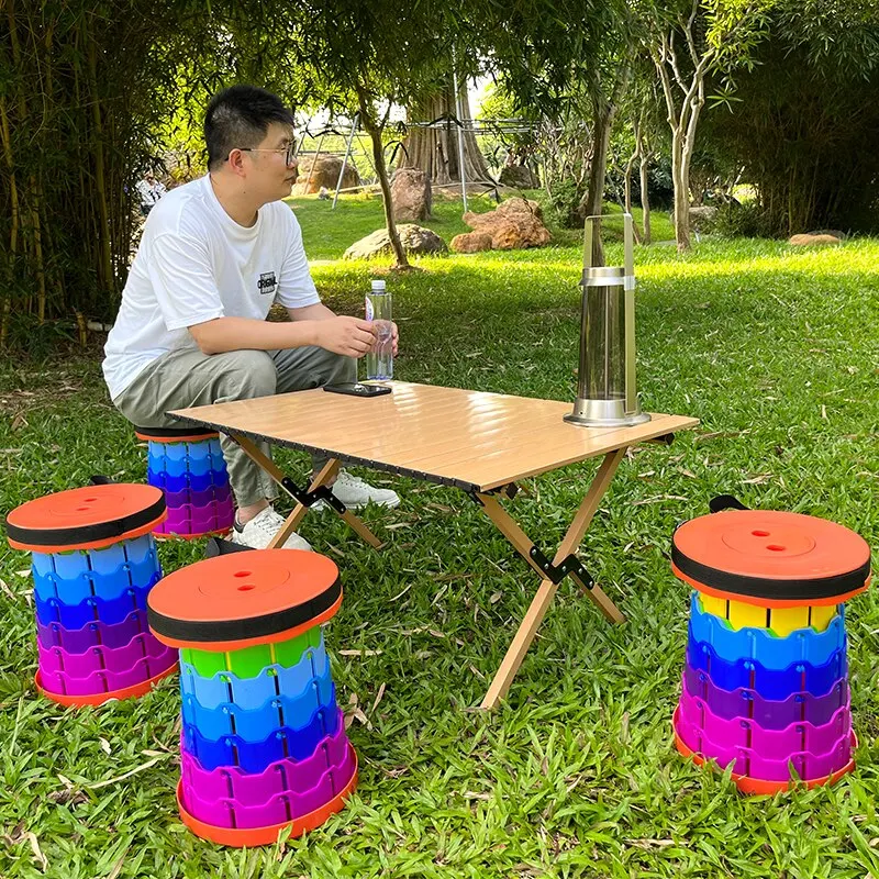 Folding Telescopic Stool Storage Stool Outdoor Travel Folding Stool  Adjustable Plastic Fishing Stool Rainbow Telescopic Stool