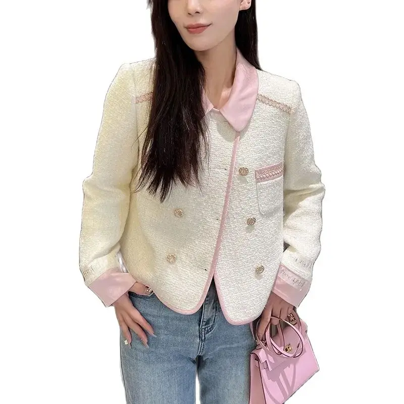 

Collision Color Splicing Small Incense Jacket Female Spring Autumn Senior Sense Temperament Celebrity Casual Short Top Coat