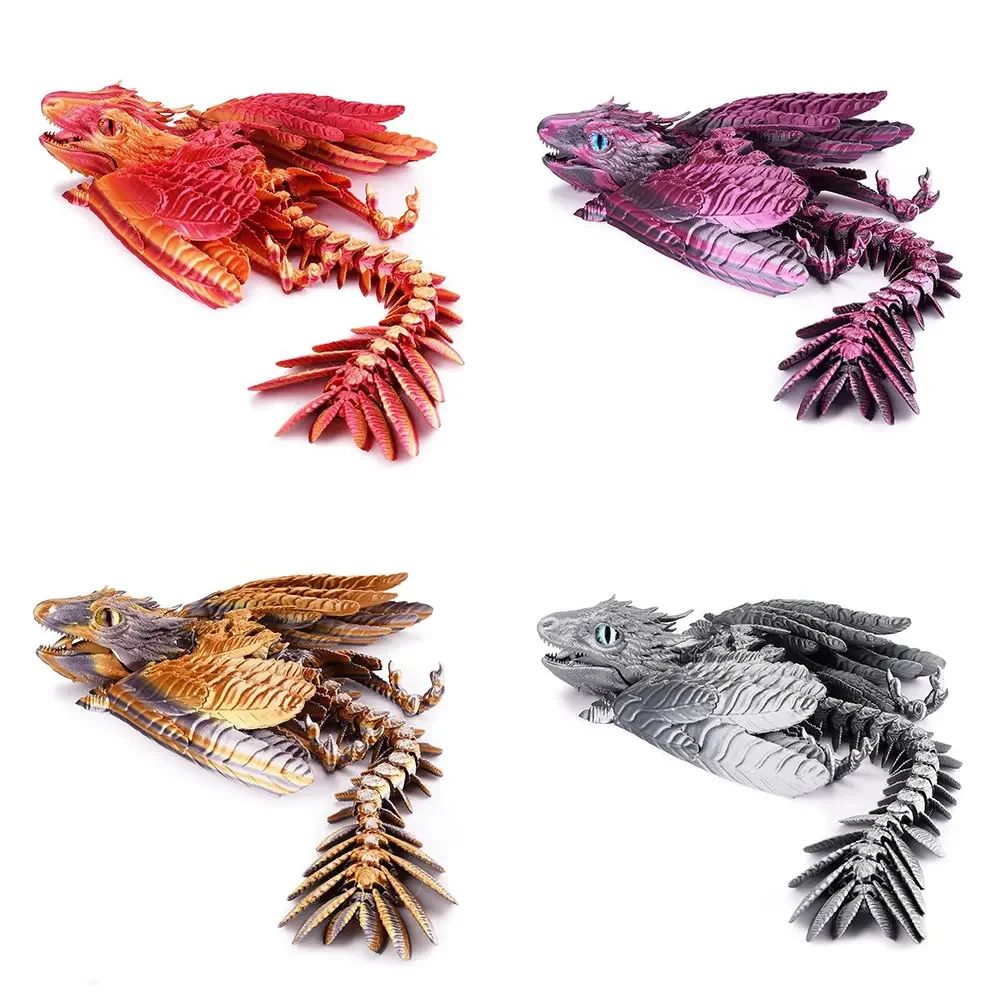 3D Printed Feathered Wyvern Dragon Figurine - Multi-Joint Movable Home Decor Ornament