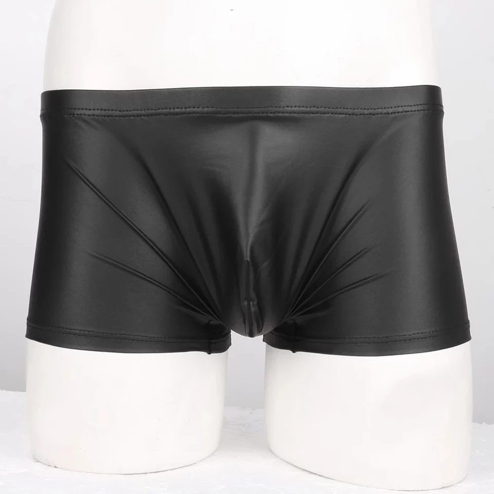 

Hot Faux Leather Boxershorts Mens Sexy Shorts U Convex Pouch Underwear Clubwear Matte Wet Look Boxer Brief Shorts