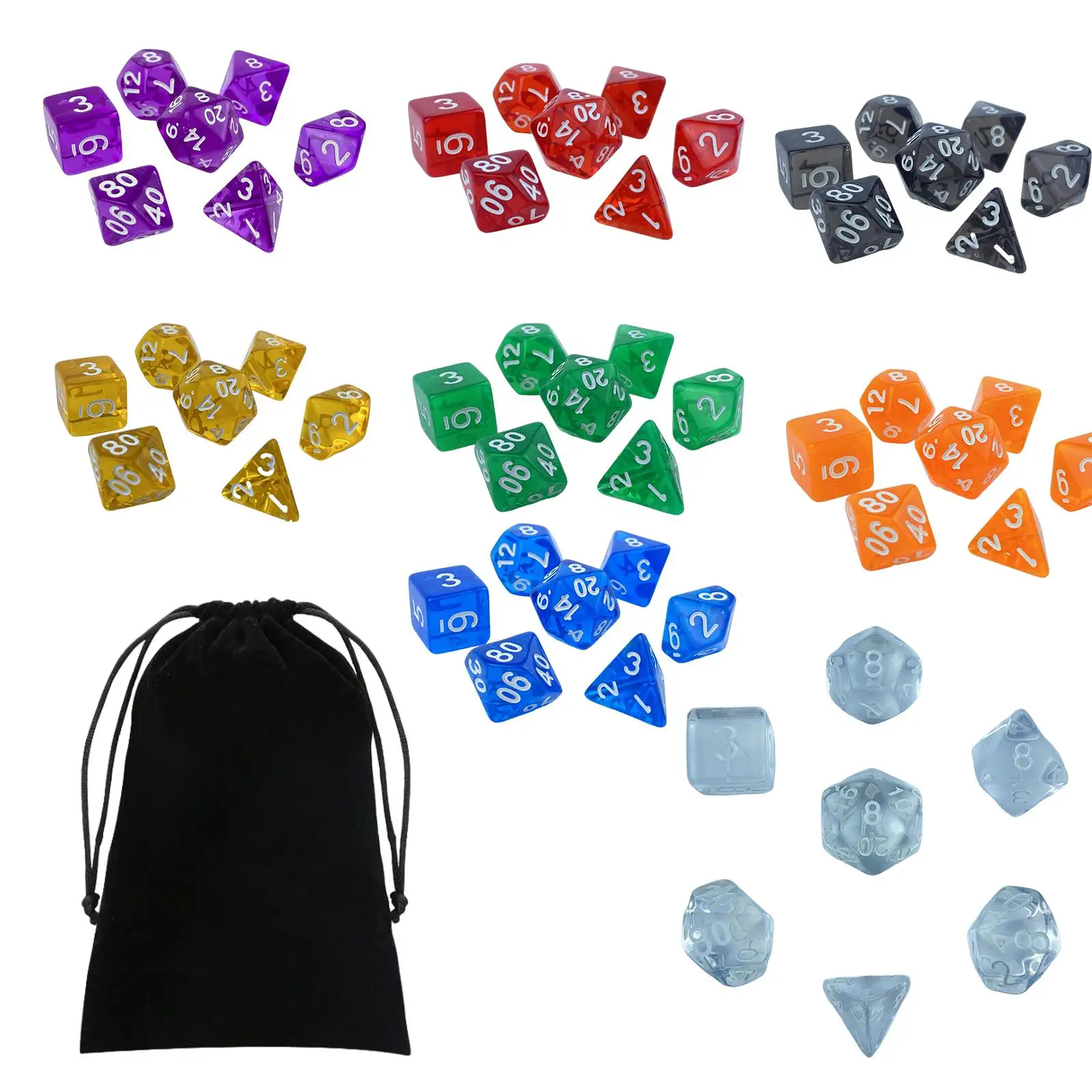 Colorful Polyhedral Dice Set - 56 Pieces for Board Games and RPG