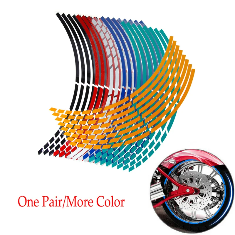 16Pcs Motorcycle Car Tire Decals Trim Strips Universal Reflective Bike Wheel Sticker Waterproof Motorcycle Wheel Rim Tape 17"18"